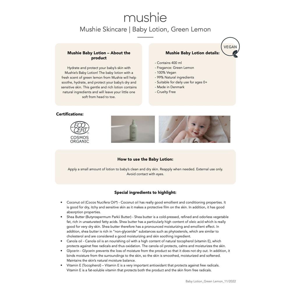 Mushie Baby Lotion - Green Lemon-